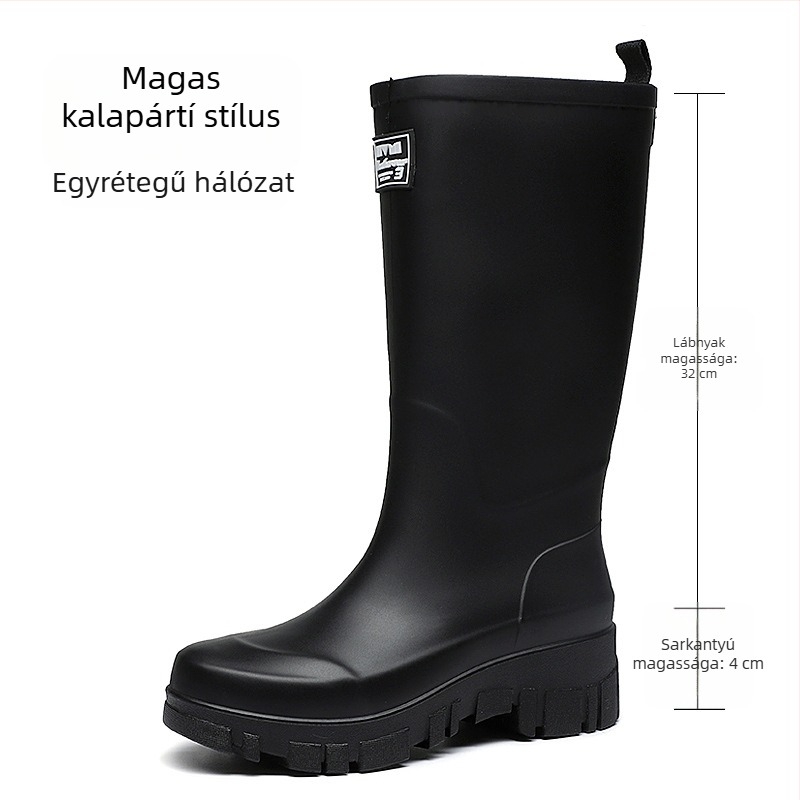 Női PVC esőcsizma középmagas, alacsony sarka 1-3 cm, slip-on záródás