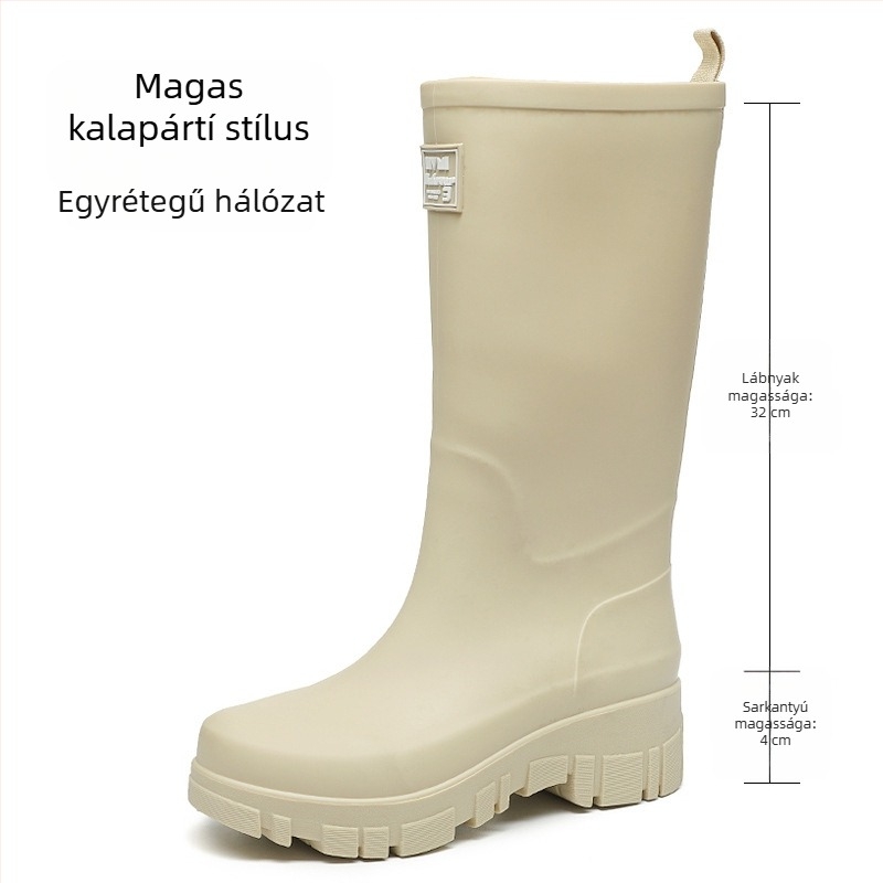 Női PVC esőcsizma középmagas, alacsony sarka 1-3 cm, slip-on záródás