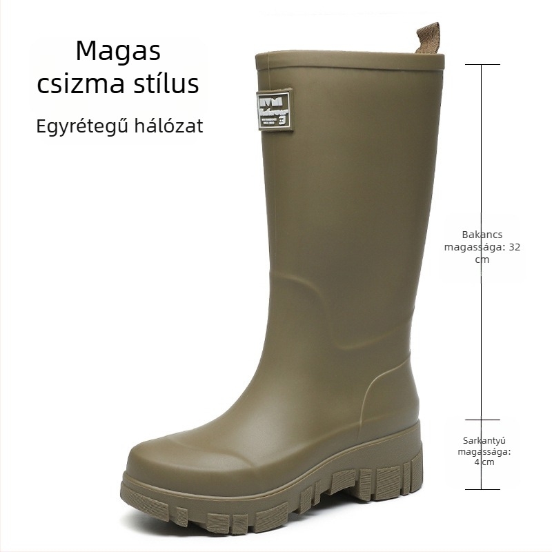 Női PVC esőcsizma középmagas, alacsony sarka 1-3 cm, slip-on záródás