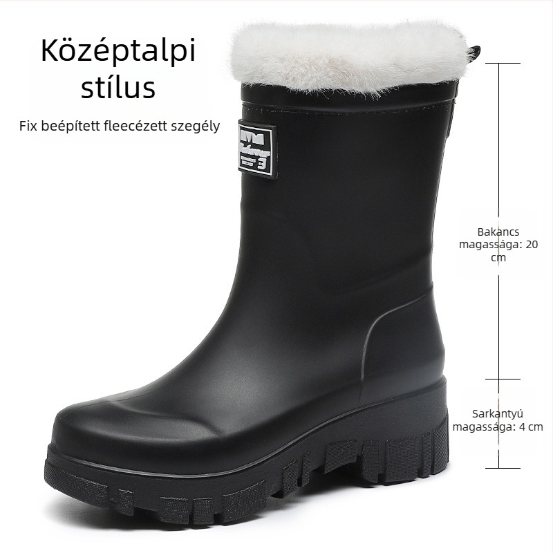 Női PVC esőcsizma középmagas, alacsony sarka 1-3 cm, slip-on záródás