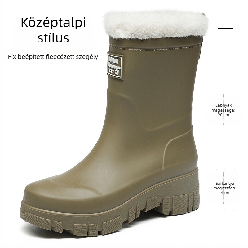 Női PVC esőcsizma középmagas, alacsony sarka 1-3 cm, slip-on záródás