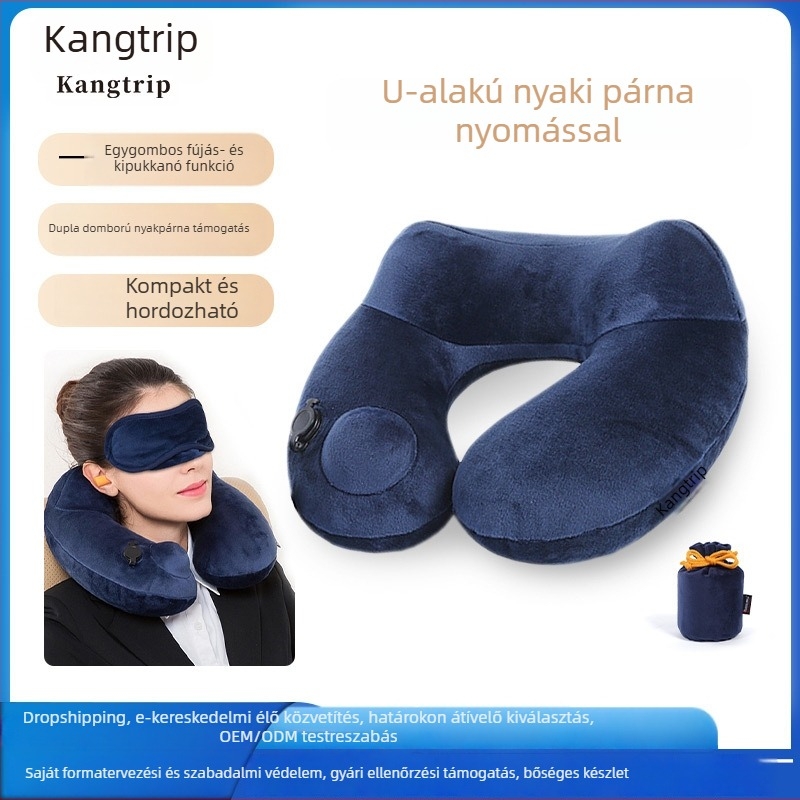 Wanjiayao U-formájú nyakpárna, levehető és mosható, utazáshoz ideális, gázzal töltött, velúr anyagú