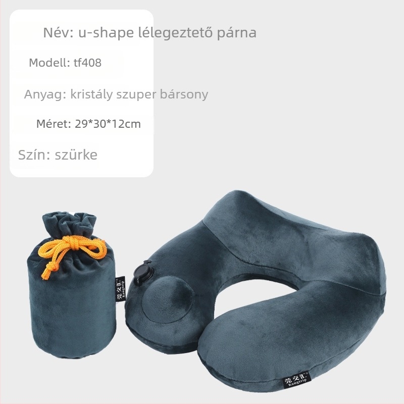 Wanjiayao U-formájú nyakpárna, levehető és mosható, utazáshoz ideális, gázzal töltött, velúr anyagú