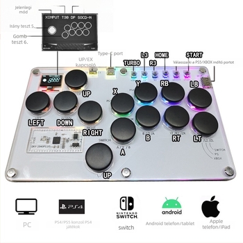 SKY2040 arcade harci billentyűzet – USB csatlakozás, akril szerkezet, SOCD támogatás