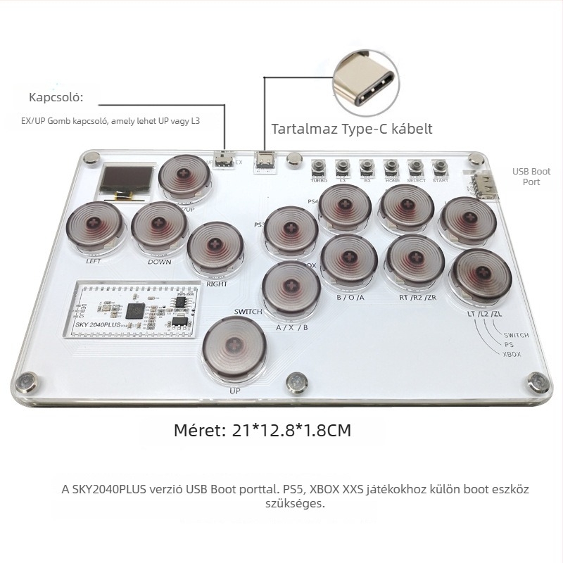 SKY2040 arcade harci billentyűzet – USB csatlakozás, akril szerkezet, SOCD támogatás