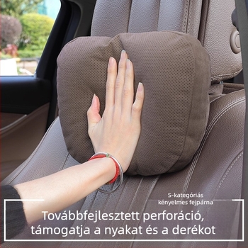 Autós fej- és deréktámasz párna — velúr bőr, töltet természetes rostokból, univerzális autó kompatibilitás, testreszabható, minden évszakban használható