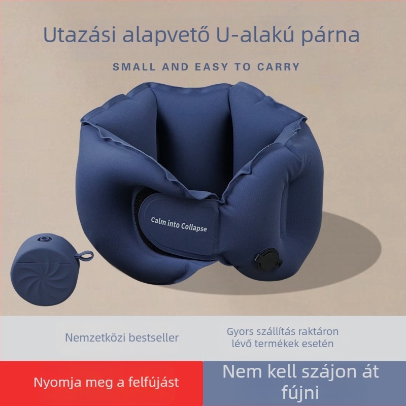 Luxenice Felfújható U-alakú utazónyakpárna – kompakt, nyomásos felfújás, nejlon anyag