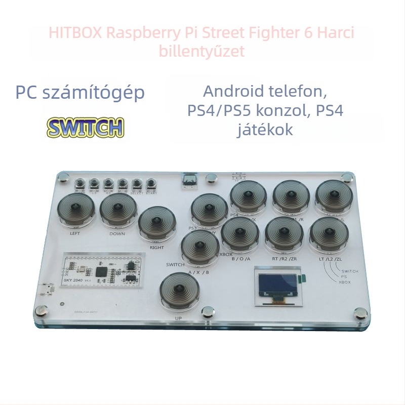 HITBOX harci billentyűzet USB arcade joystick — akril, nagy pontosság, kompatibilis Switch, PC, Android és PS4