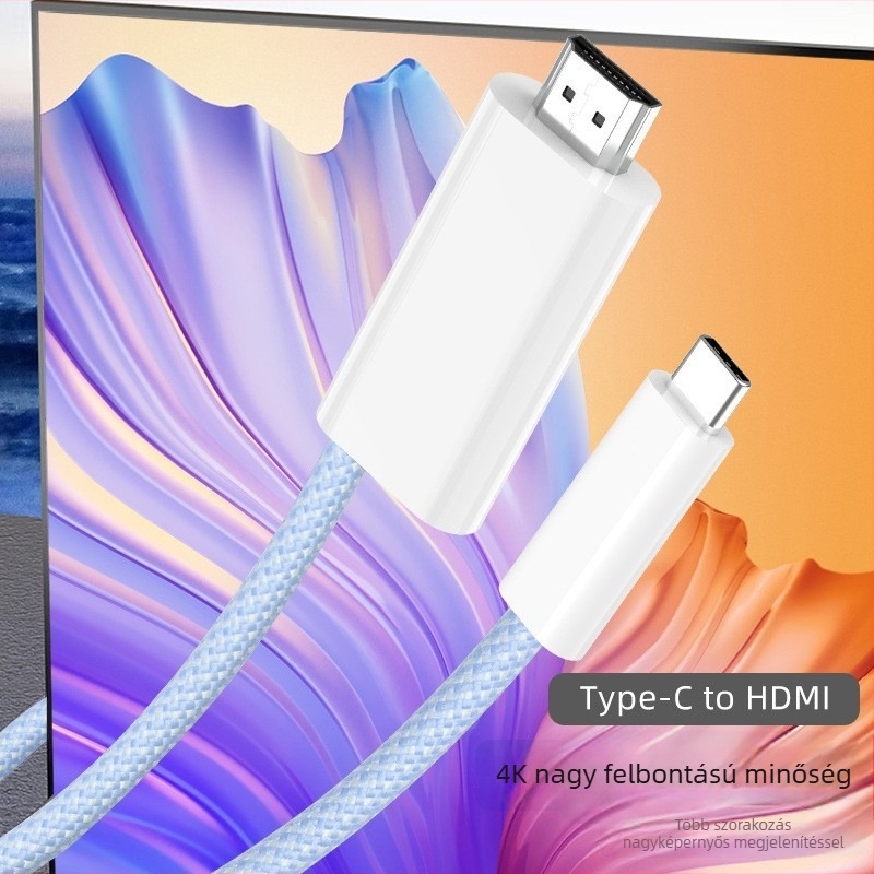 Type-C–HDMI 4K videó kijelzőkábel, kompatibil iPhone 15, Huawei Mate60 és Samsung sorozattal