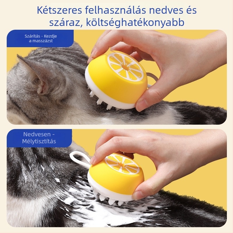 Szilikon masszázsos ápoló kefé macskáknak és kutyáknak – szőrhullás elleni és fürdetésre