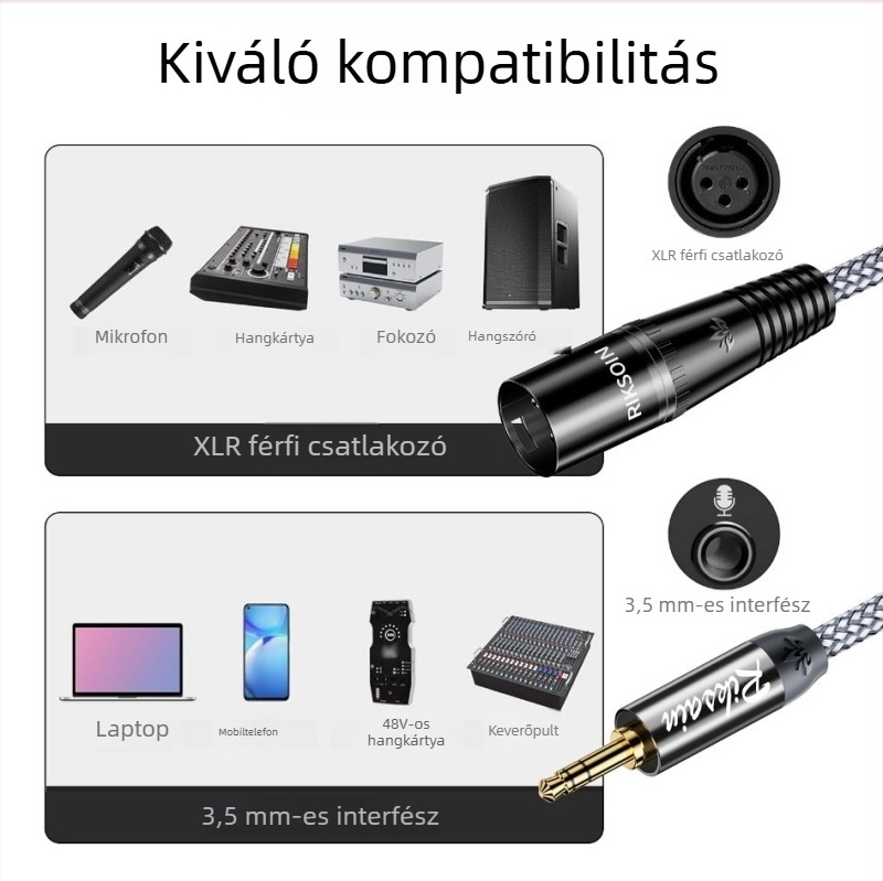 Rexon XLR kábel 3,5 mm-től XLR férfi csatlakozóig – kondenzátor mikrofonhoz és keverőhöz, rézmag, CCC tanúsítvány