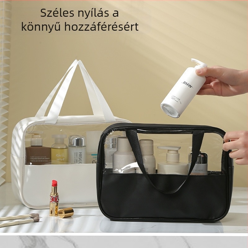 Átlátszó kozmetikai táska, kocka alakú PU anyag, multifunkcionális utazáshoz