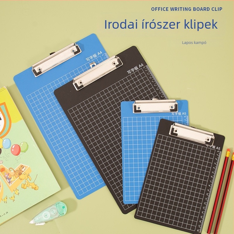Műanyag író tábla erős csiptetővel és lemezklippel; csipesz mérete 315×215 mm / 225×150 mm; lemez vastagsága 150 mm; alkalmas papírméret 315×215 mm / 225×150 mm.