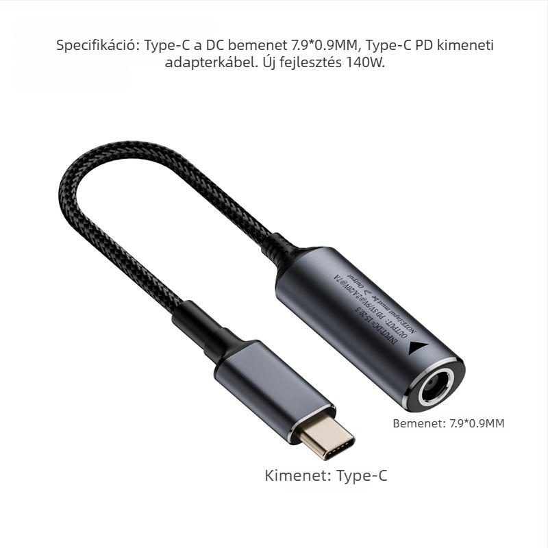 Type-C PD adapterkábél automatikus felismeréssel 5V/9V/20V bemenethez, PD kimenet akár 140W, 17 cm hosszú kábel