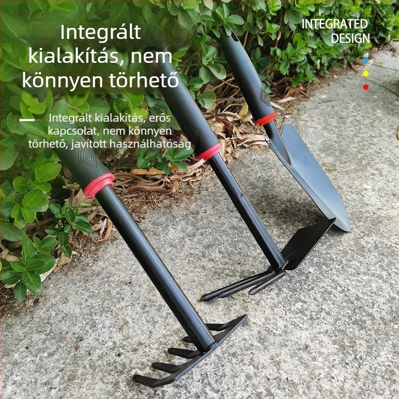 Kertészeti szerszámkészlet, három részes, vasból, virágok és zöldségek ültetésére, talaj lazítására és gyomirtására