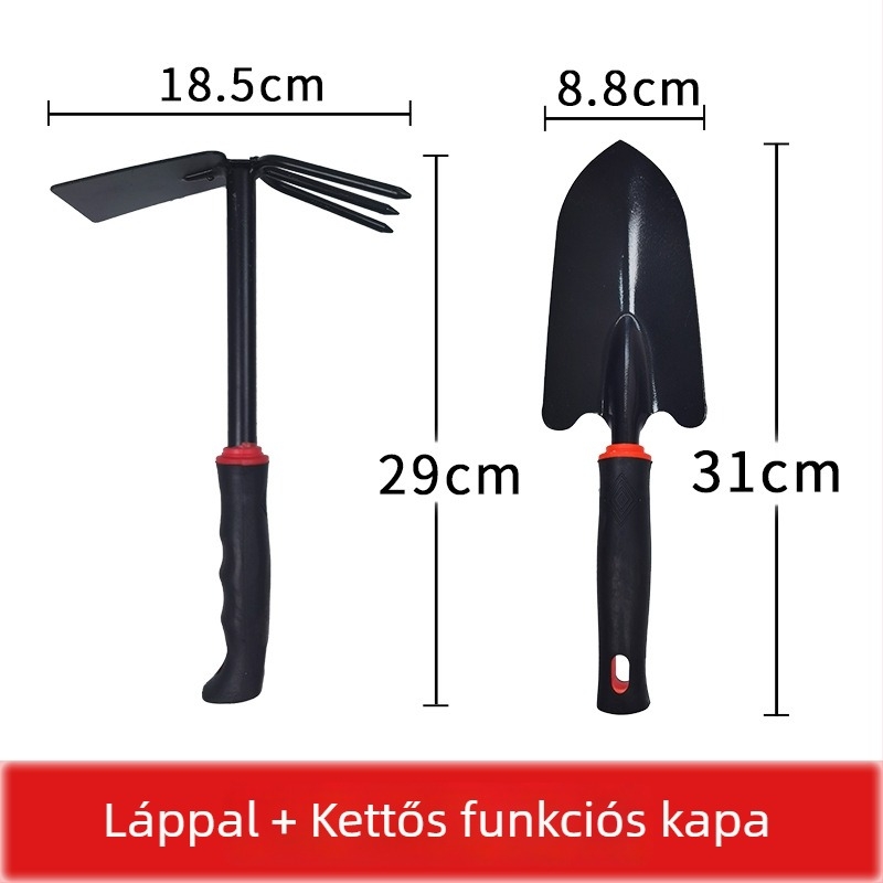 Kertészeti szerszámkészlet, három részes, vasból, virágok és zöldségek ültetésére, talaj lazítására és gyomirtására