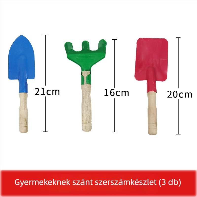 Kertészeti szerszámkészlet, három részes, vasból, virágok és zöldségek ültetésére, talaj lazítására és gyomirtására