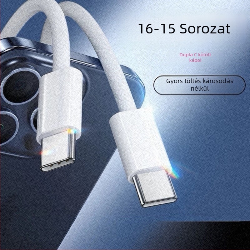 Szövött USB-C gyors töltőkábel iPhone 15/16-höz, PD30W