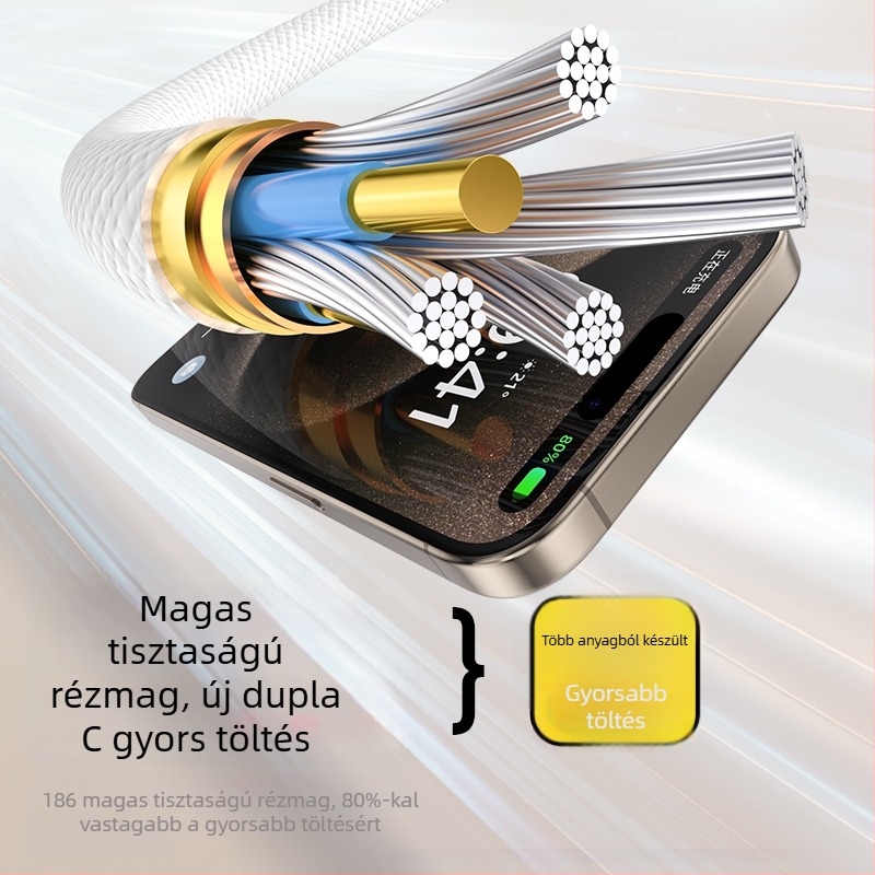 Szövött USB-C gyors töltőkábel iPhone 15/16-höz, PD30W