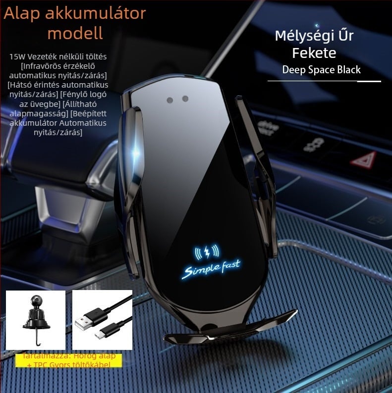 Autós telefontartó 15W-os vezeték nélküli töltéssel, automatikus érzékelésű navigációs támogatással, légcsatornához illeszthető, Snap-On szerelés