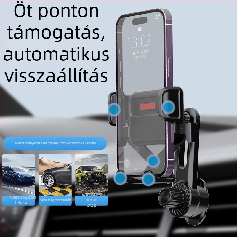 Autós telefontartó a szellőzőbe, snap-on rögzítés, univerzális illeszkedés, fix hosszabbító kar navigációhoz