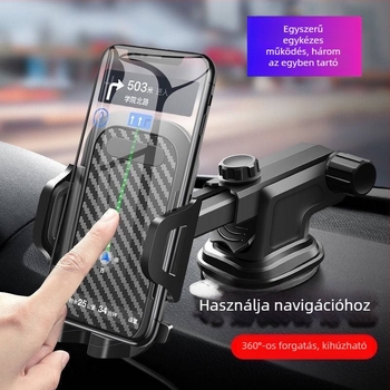 Autótelefon-tartó szívófejjel és rögzítés a szellőzőnyílásba, gravitációs rögzítés, újratölthető navigációs állvány a műszerfalra