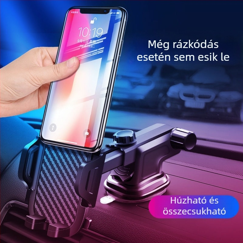 Autótelefon-tartó szívófejjel és rögzítés a szellőzőnyílásba, gravitációs rögzítés, újratölthető navigációs állvány a műszerfalra