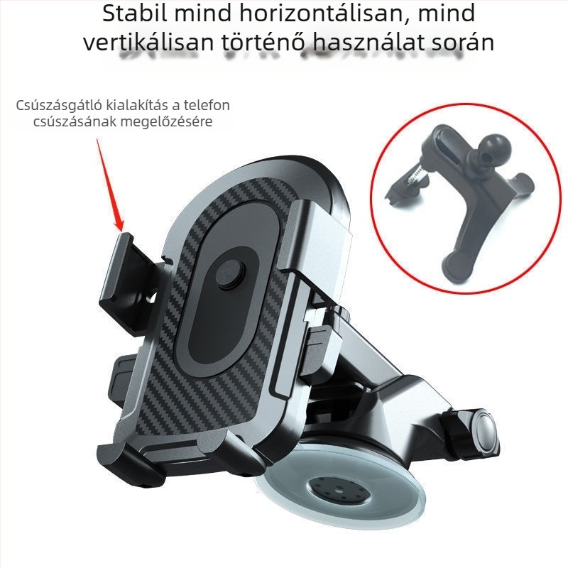 Autótelefon-tartó szívófejjel és rögzítés a szellőzőnyílásba, gravitációs rögzítés, újratölthető navigációs állvány a műszerfalra