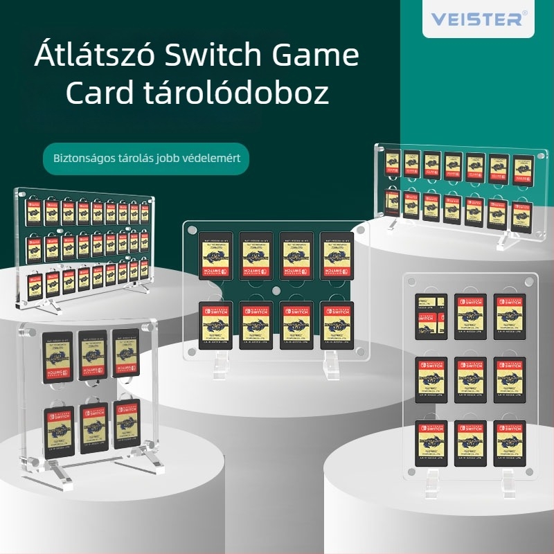 Akril Nintendo Switch játékkártya-tároló doboz, mágneses, nagy kapacitás