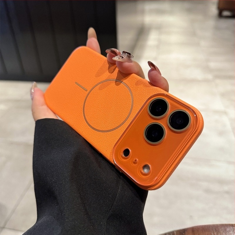 Lychee bőr textúrájú mágneses telefontok iPhone 17 Pro Maxhez, kristály lencse fóliával