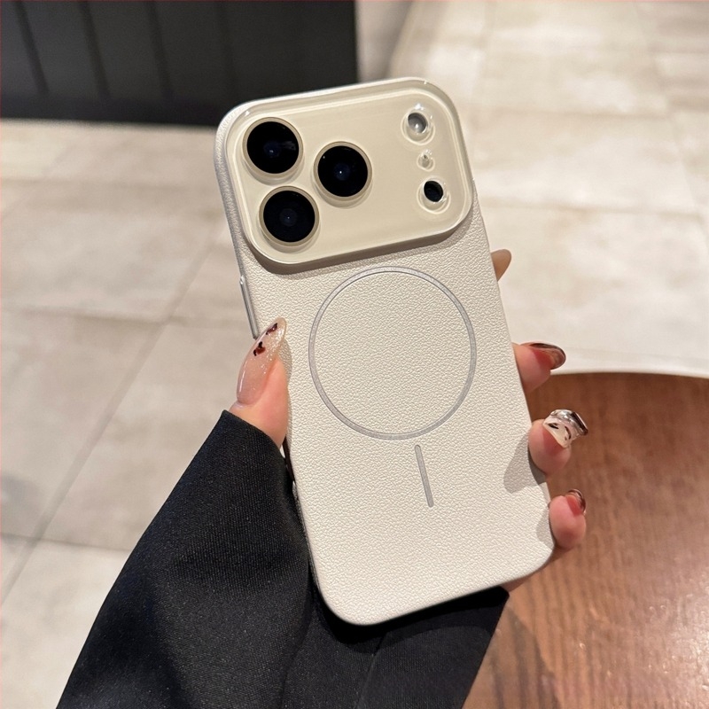 Lychee bőr textúrájú mágneses telefontok iPhone 17 Pro Maxhez, kristály lencse fóliával
