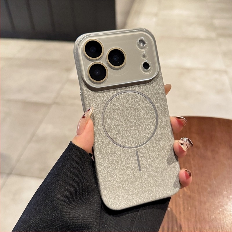 Lychee bőr textúrájú mágneses telefontok iPhone 17 Pro Maxhez, kristály lencse fóliával