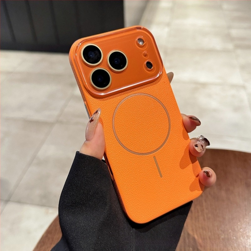 Lychee bőr textúrájú mágneses telefontok iPhone 17 Pro Maxhez, kristály lencse fóliával