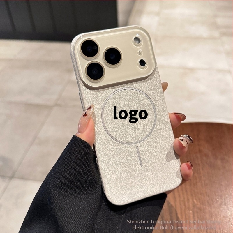 Lychee bőr textúrájú mágneses telefontok iPhone 17 Pro Maxhez, kristály lencse fóliával
