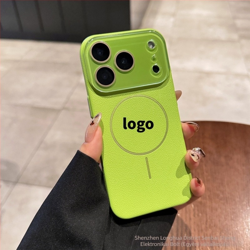 Lychee bőr textúrájú mágneses telefontok iPhone 17 Pro Maxhez, kristály lencse fóliával