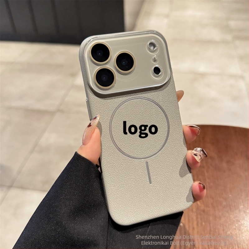 Lychee bőr textúrájú mágneses telefontok iPhone 17 Pro Maxhez, kristály lencse fóliával