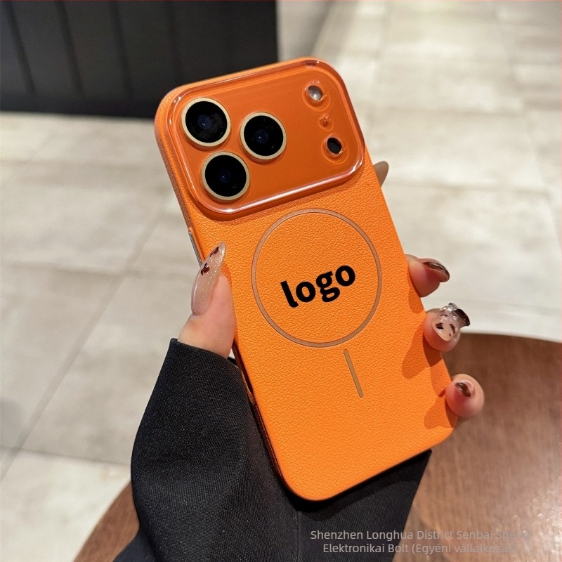 Lychee bőr textúrájú mágneses telefontok iPhone 17 Pro Maxhez, kristály lencse fóliával