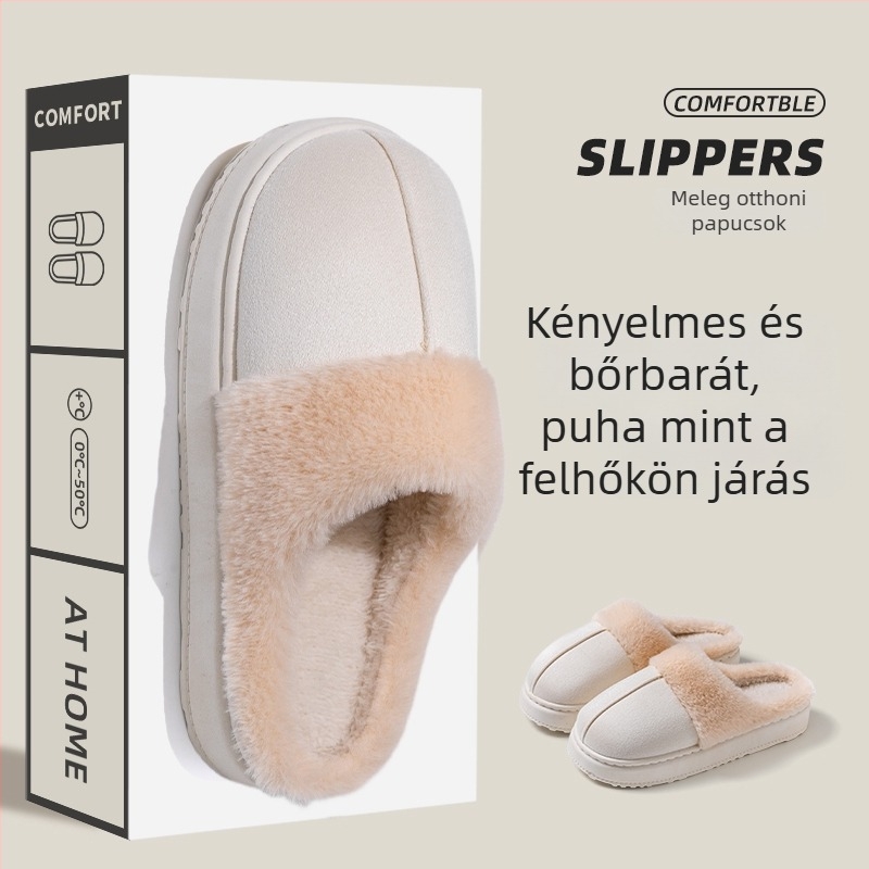 Uniszex lenvászon papucs zárt hátsóval, őszi-téli használatra, meleg, mint havas csizmák, csúszásmentes PVC talp, bolyhos bélés