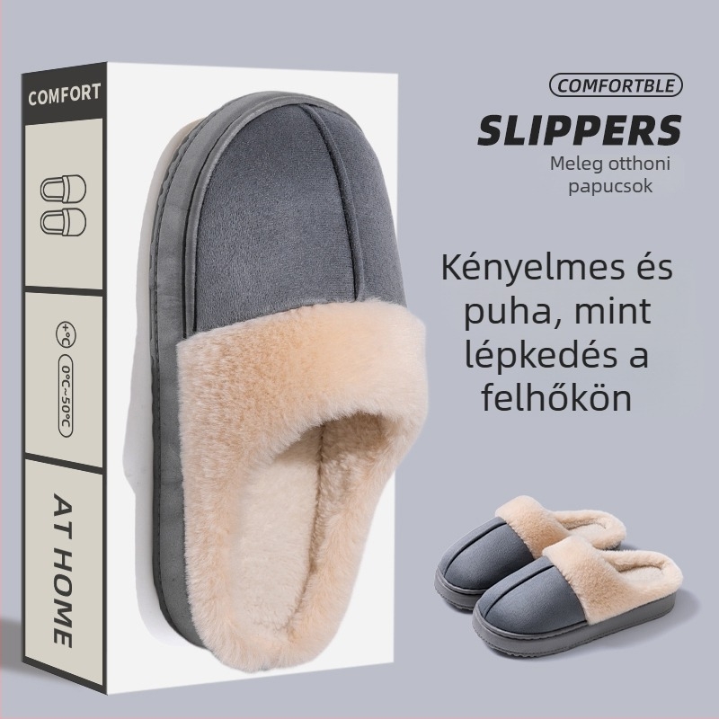 Uniszex lenvászon papucs zárt hátsóval, őszi-téli használatra, meleg, mint havas csizmák, csúszásmentes PVC talp, bolyhos bélés