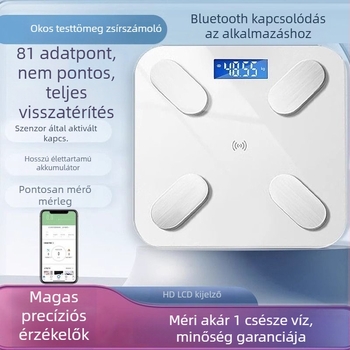 Bluetooth–os testzsírmérő, alkalmazással, Type-C töltéssel, otthoni használatra