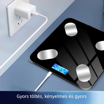 Bluetooth–os testzsírmérő, alkalmazással, Type-C töltéssel, otthoni használatra