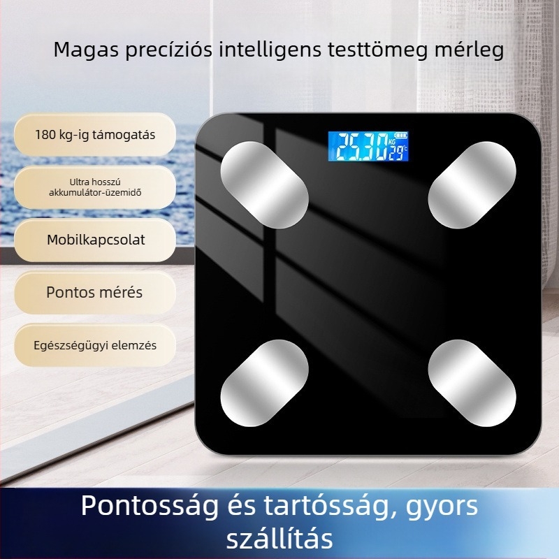 Bluetooth–os testzsírmérő, alkalmazással, Type-C töltéssel, otthoni használatra