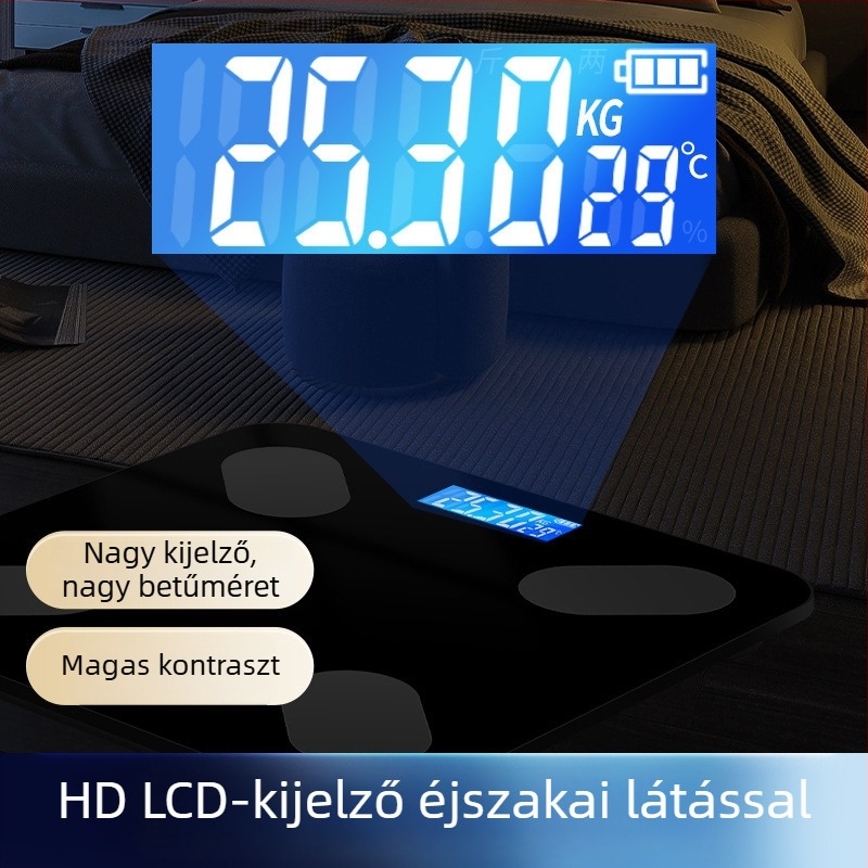 Bluetooth–os testzsírmérő, alkalmazással, Type-C töltéssel, otthoni használatra