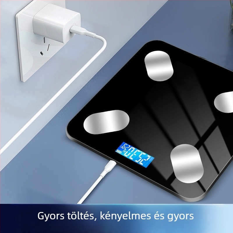 Bluetooth–os testzsírmérő, alkalmazással, Type-C töltéssel, otthoni használatra