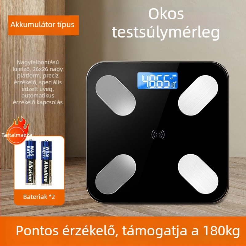 Bluetooth–os testzsírmérő, alkalmazással, Type-C töltéssel, otthoni használatra