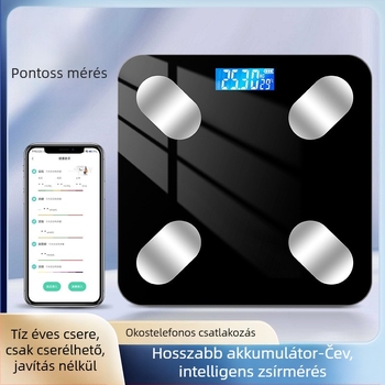 Bluetooth intelligens testzsírmérleg LED kijelzővel, érintéses működés, ABS műanyag, akkumulátoros
