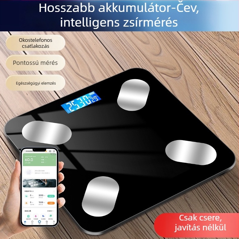 Bluetooth intelligens testzsírmérleg LED kijelzővel, érintéses működés, ABS műanyag, akkumulátoros