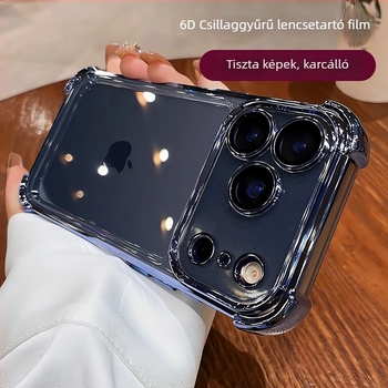 Átlátszó ütésálló TPU tok iPhone 17-höz, elektroplatált élekkel, teljes védelem és kamera objektív védő