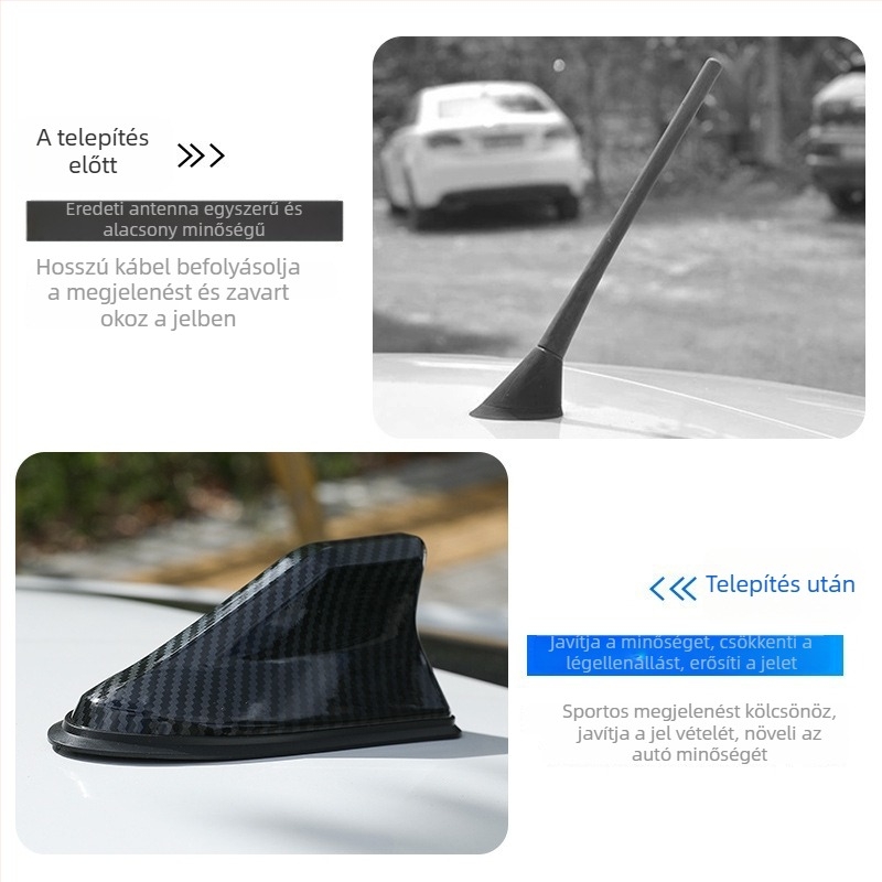Autóantenna cápauszony formájú, ABS anyagból, MT1202 modell, univerzális kompatibilitás, dekoratív FM/AM jelantenna
