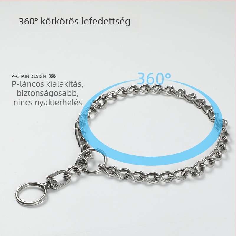 304 rozsdamentes acélból készült kutya kiképző lánc, dupla gyűrűs, P-formájú lánc, fémből készült nyakörv